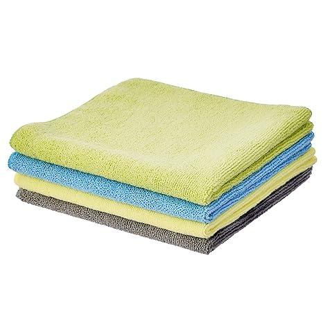 Amazon Brand - Solimo Microfiber Cleaning Cloth 350 GSM (Set of 4, Multicolor)